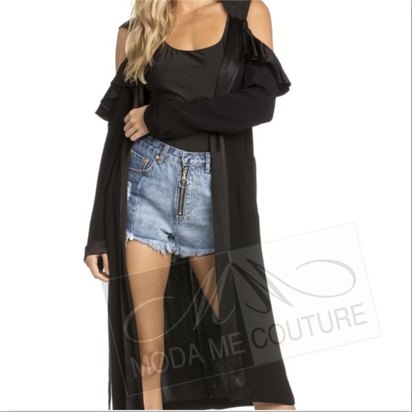 COLD SHOULDER CARDIGAN BLACK - Picture 3 of 4